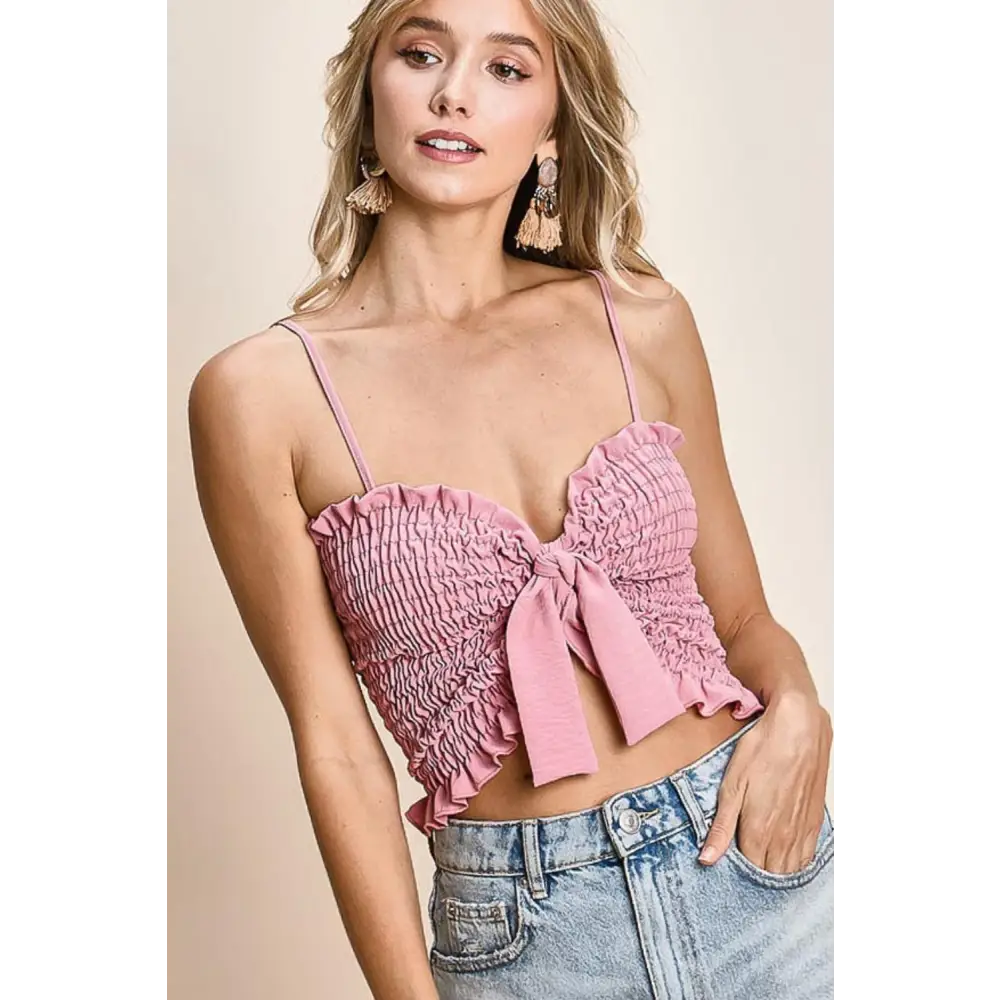 Ruffled Smocked Ribbon Detail Cami.