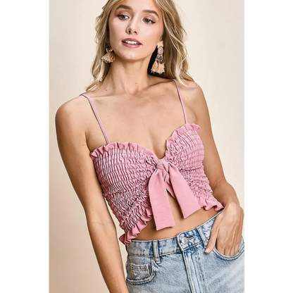 Ruffled Smocked Ribbon Detail Cami.