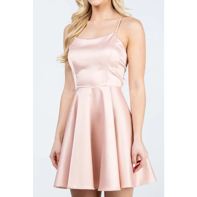 Satin Flare &Fit Criss-Cross Spaghetti Dress.