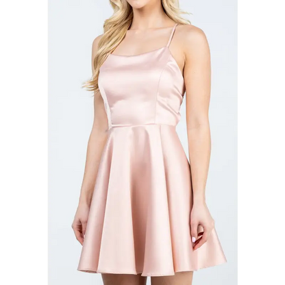 Satin Flare &Fit Criss-Cross Spaghetti Dress.