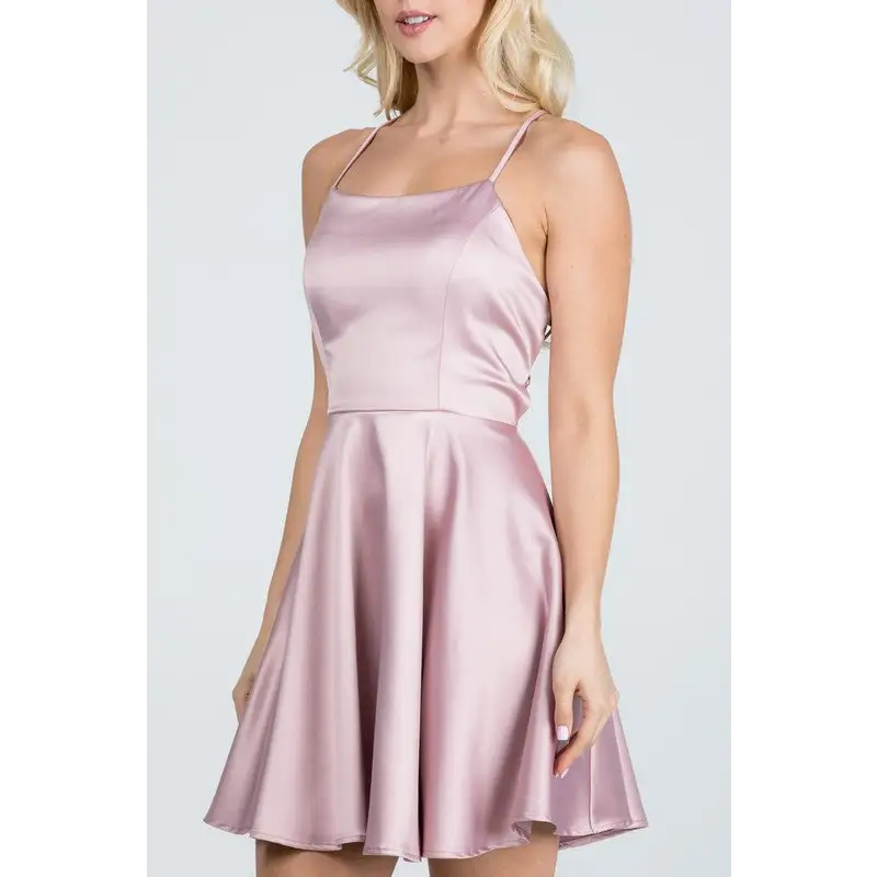 Satin Flare &Fit Criss-Cross Spaghetti Dress.