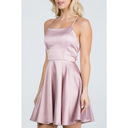 Satin Flare &Fit Criss-Cross Spaghetti Dress.