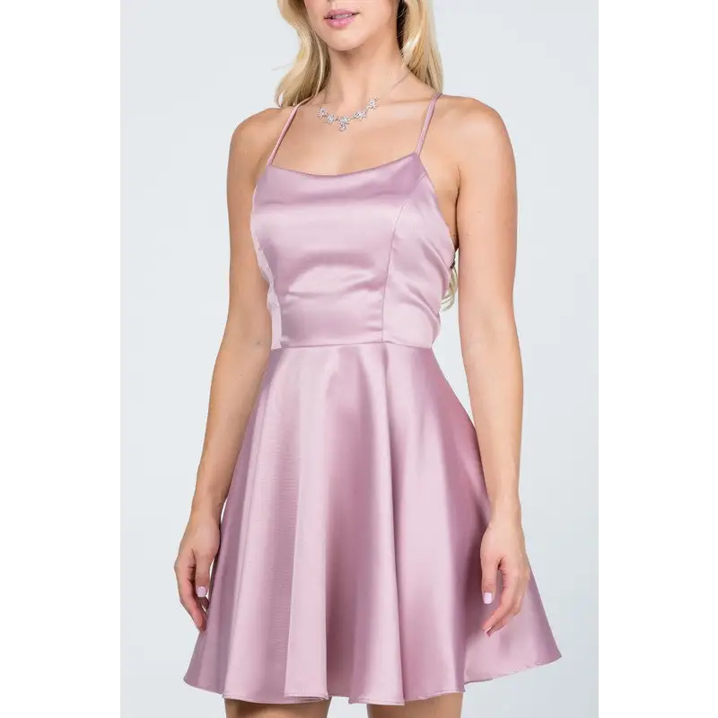 Satin Flare &Fit Criss-Cross Spaghetti Dress.