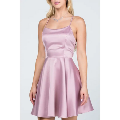 Satin Flare &Fit Criss-Cross Spaghetti Dress.