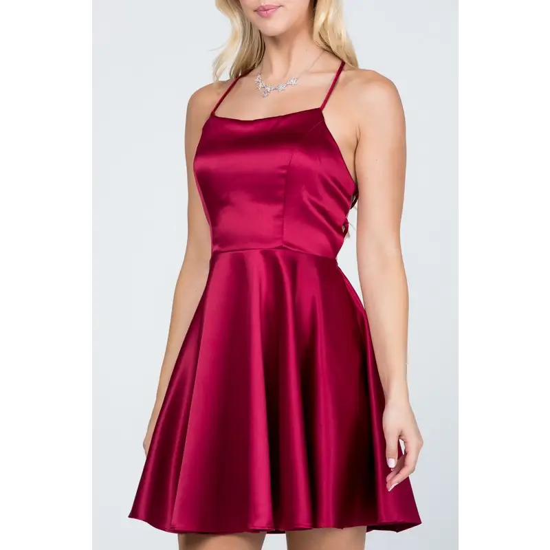 Satin Flare &Fit Criss-Cross Spaghetti Dress.