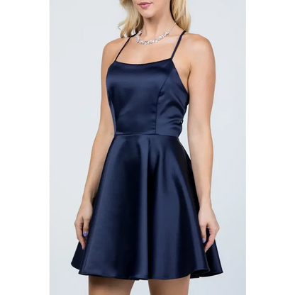 Satin Flare &Fit Criss-Cross Spaghetti Dress.