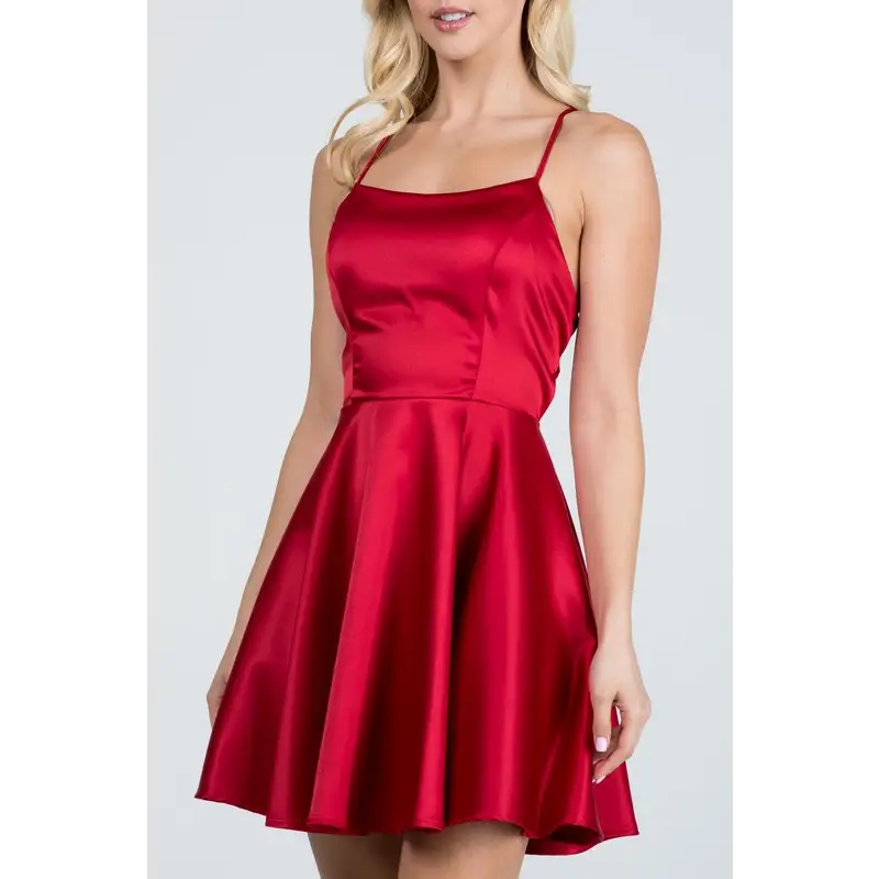 Satin Flare &Fit Criss-Cross Spaghetti Dress.