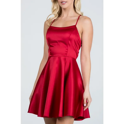 Satin Flare &Fit Criss-Cross Spaghetti Dress.