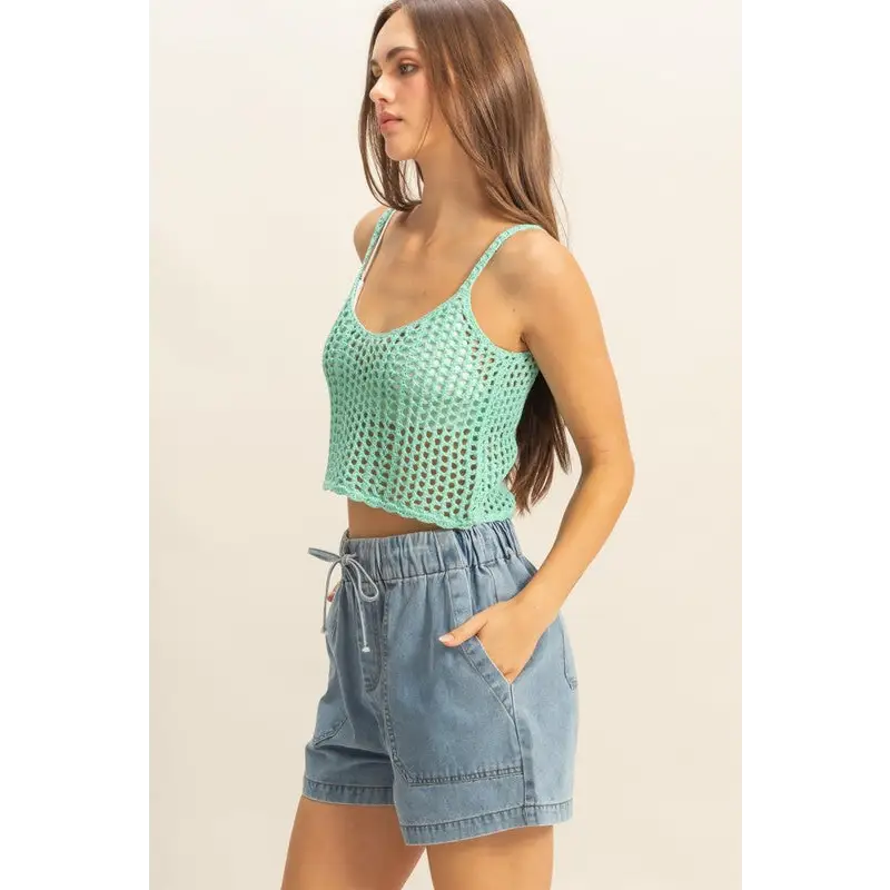 Scoop Neck Cropped Crochet Cover Up Cami.