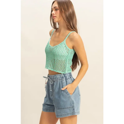 Scoop Neck Cropped Crochet Cover Up Cami.