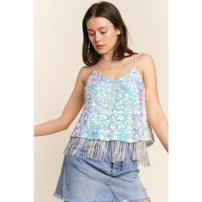 Sequin Tassel Hem Flowy Cami.