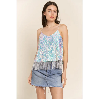 Sequin Tassel Hem Flowy Cami.