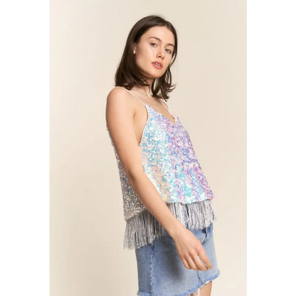 Sequin Tassel Hem Flowy Cami.