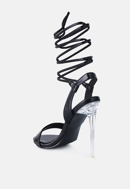 Sheeny Clear Stiletto Lace Up Heels