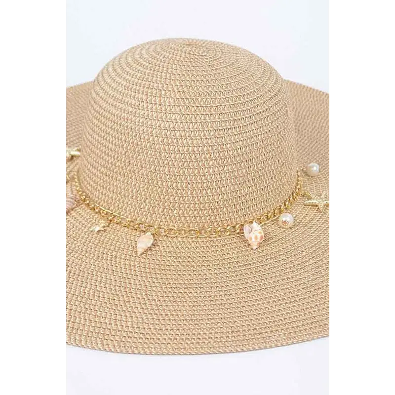 Shell And Pearl Mix Charm Floppy Sun Hat.