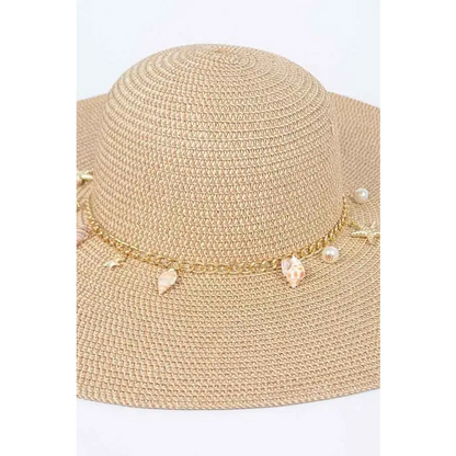 Shell And Pearl Mix Charm Floppy Sun Hat.