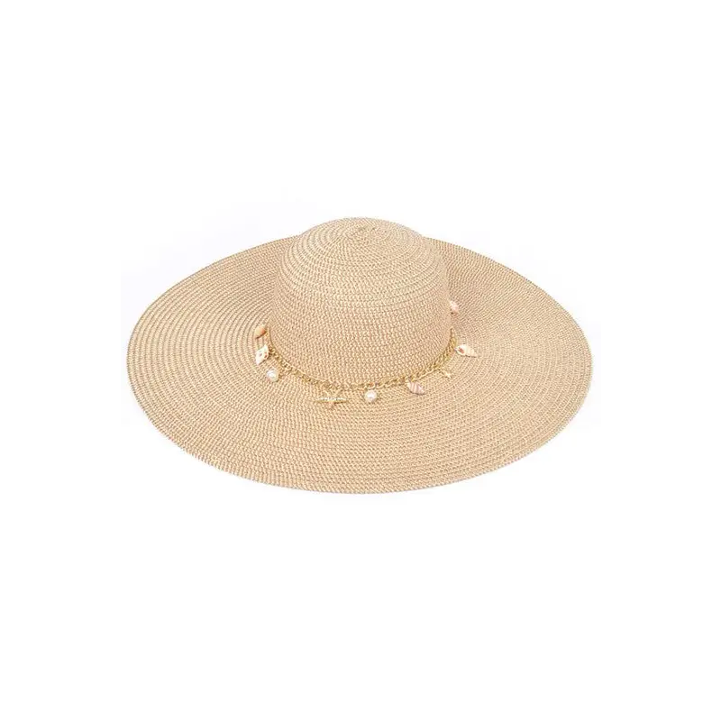 Shell And Pearl Mix Charm Floppy Sun Hat.