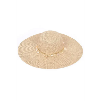 Shell And Pearl Mix Charm Floppy Sun Hat.