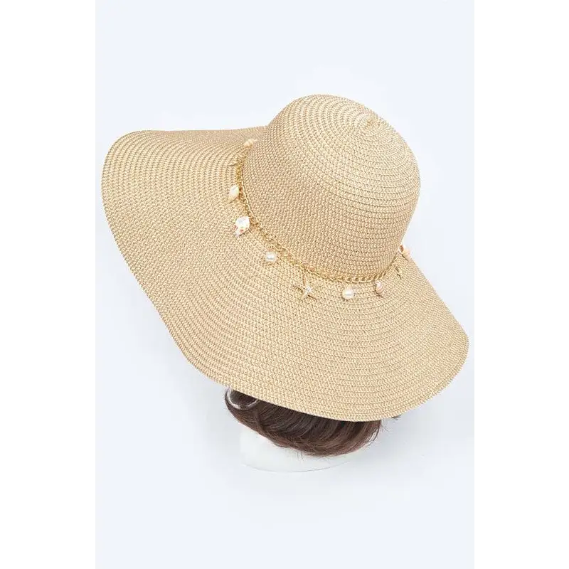 Shell And Pearl Mix Charm Floppy Sun Hat.
