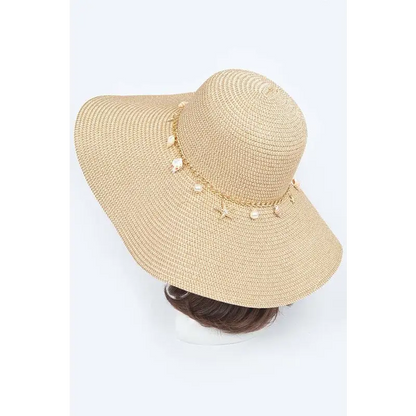 Shell And Pearl Mix Charm Floppy Sun Hat.