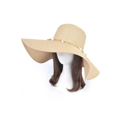 Shell And Pearl Mix Charm Floppy Sun Hat.
