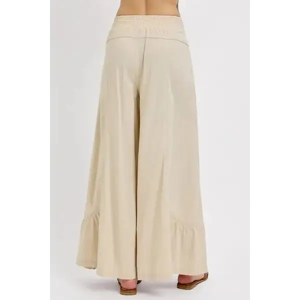 Shirring Detail Wide Leg Pants.