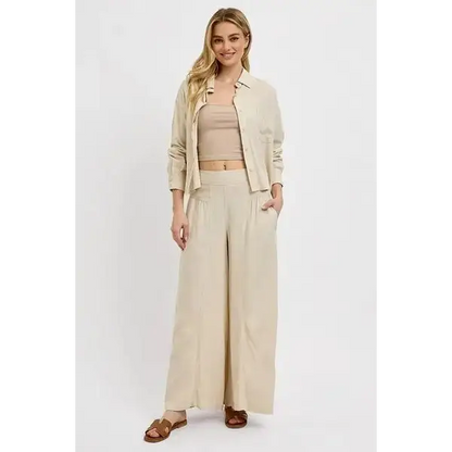 Shirring Detail Wide Leg Pants.