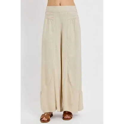 Shirring Detail Wide Leg Pants.