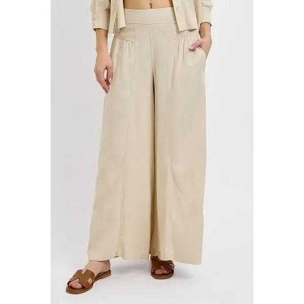 Shirring Detail Wide Leg Pants.