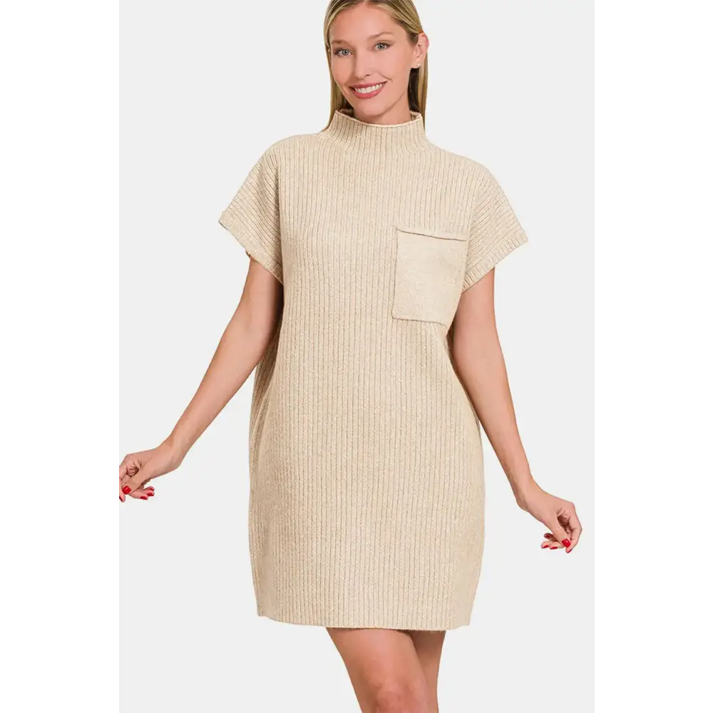 Short Sleeve Sweater Mini Dress.