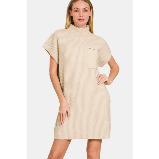Short Sleeve Sweater Mini Dress.