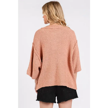 Side Slit Notched Drop Shoulder Sweater.