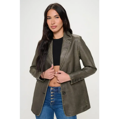 Single-Breasted Vegan Leather Blazer.