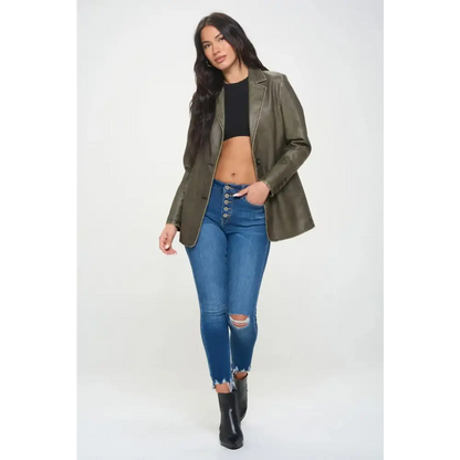 Single-Breasted Vegan Leather Blazer.
