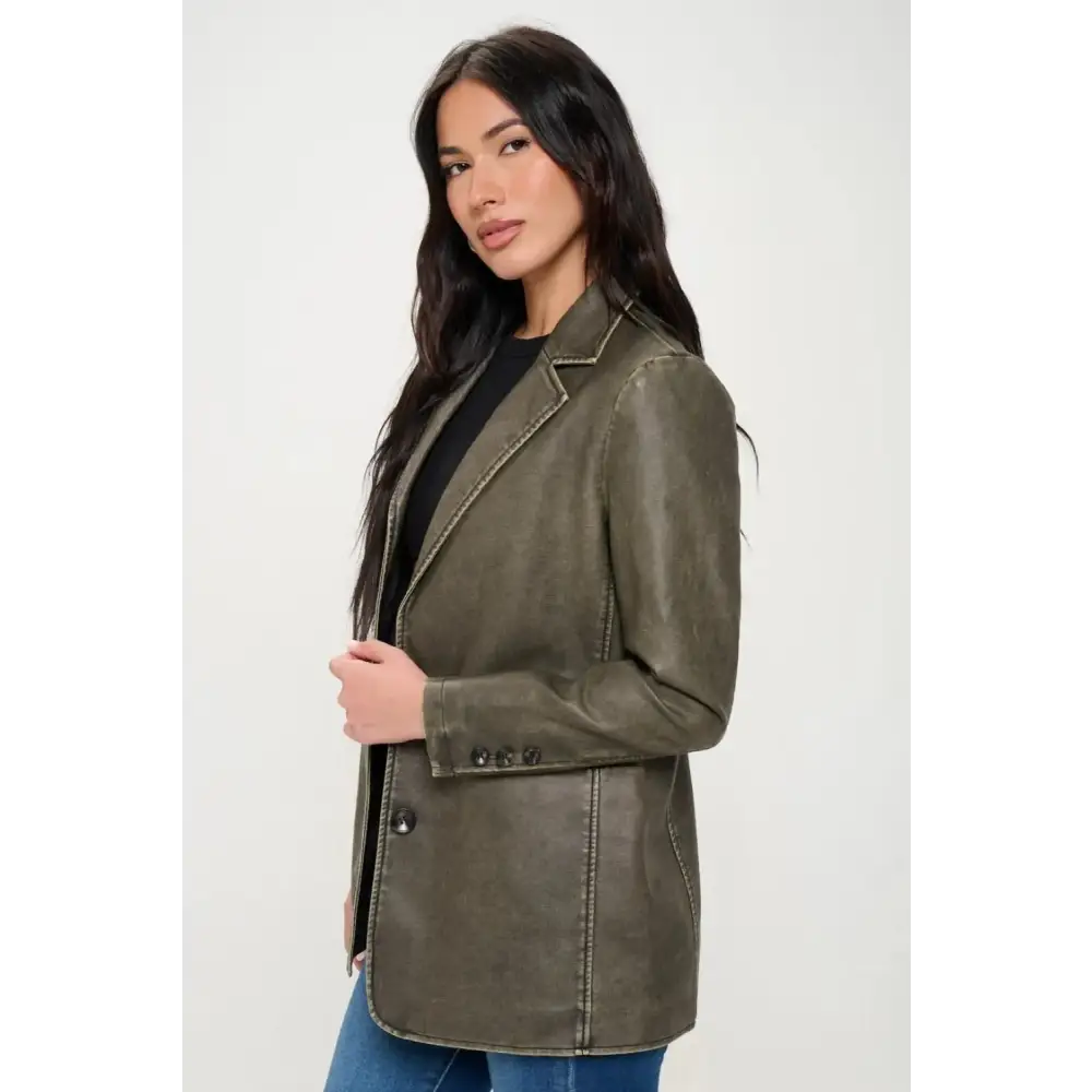 Single-Breasted Vegan Leather Blazer.