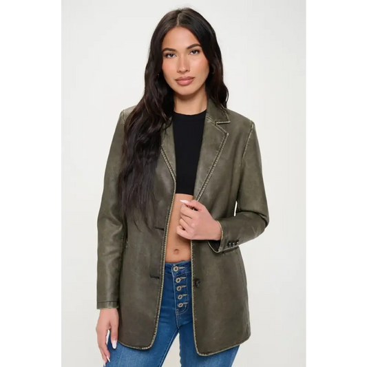 Single-Breasted Vegan Leather Blazer.