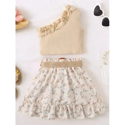 Single Shoulder Top and Printed Skirt Set.