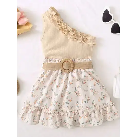 Single Shoulder Top and Printed Skirt Set.
