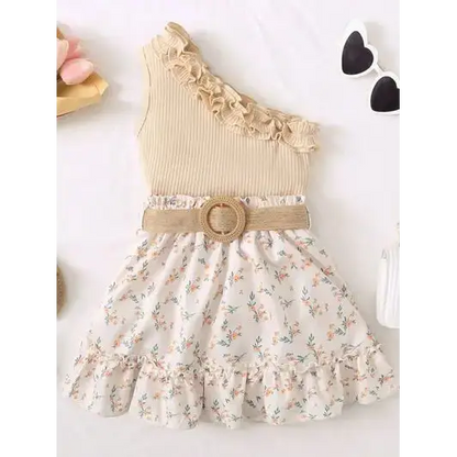 Single Shoulder Top and Printed Skirt Set.