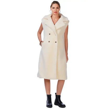 Sleeveless Double Breasted Teddy Coat.