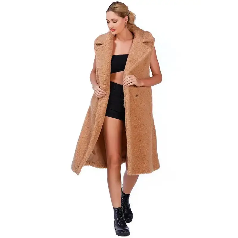 Sleeveless Double Breasted Teddy Coat.