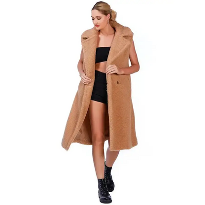 Sleeveless Double Breasted Teddy Coat.