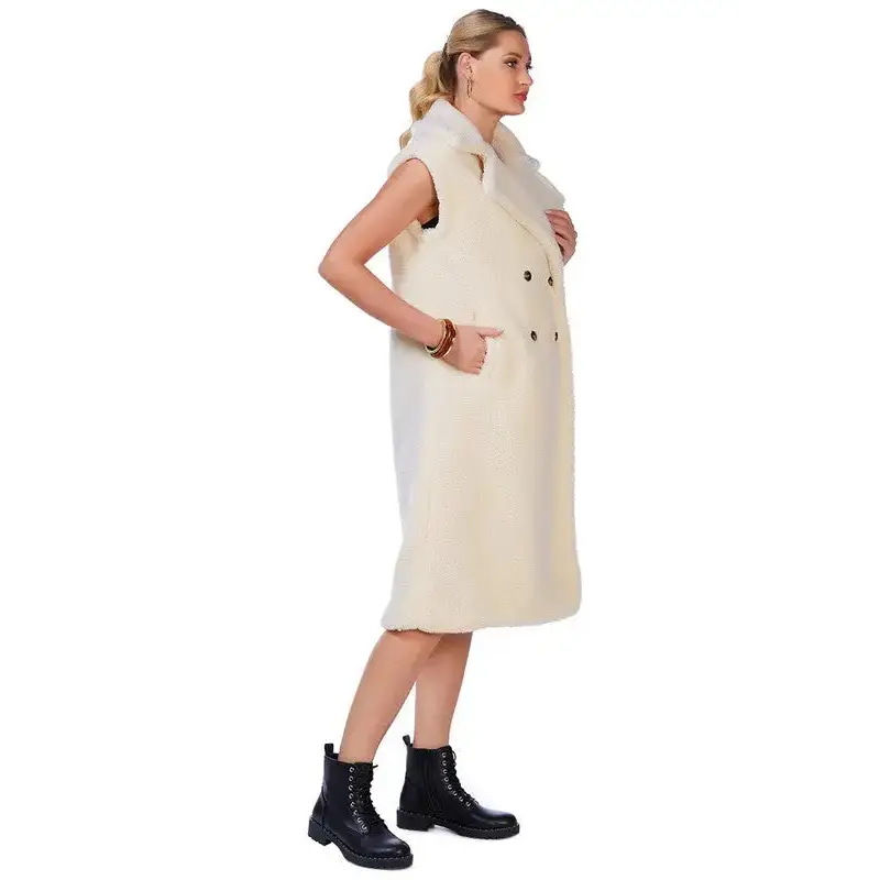 Sleeveless Double Breasted Teddy Coat.