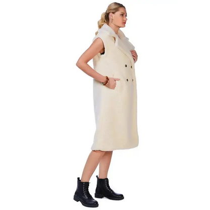 Sleeveless Double Breasted Teddy Coat.
