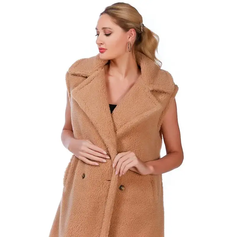Sleeveless Double Breasted Teddy Coat.