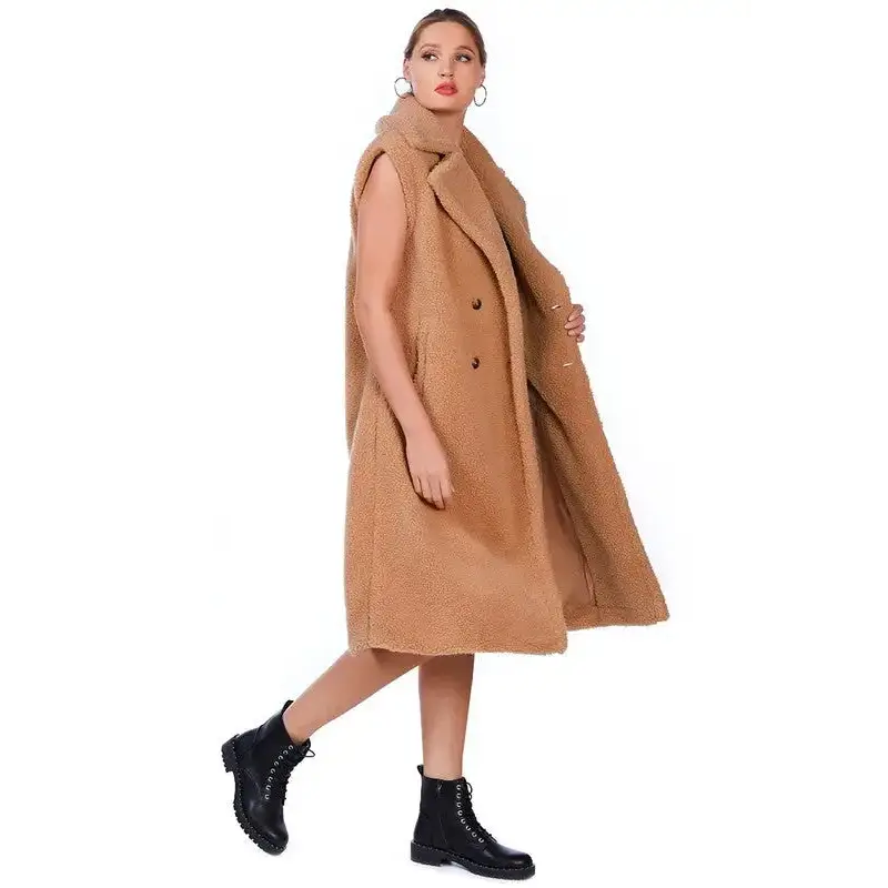 Sleeveless Double Breasted Teddy Coat.