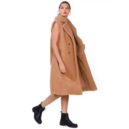 Sleeveless Double Breasted Teddy Coat.
