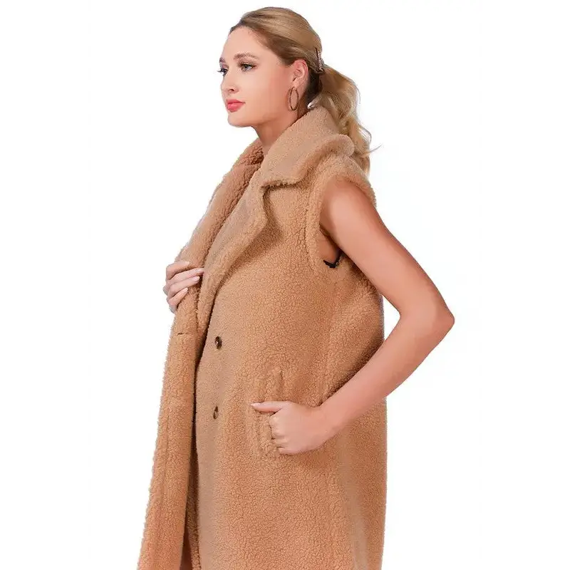 Sleeveless Double Breasted Teddy Coat.