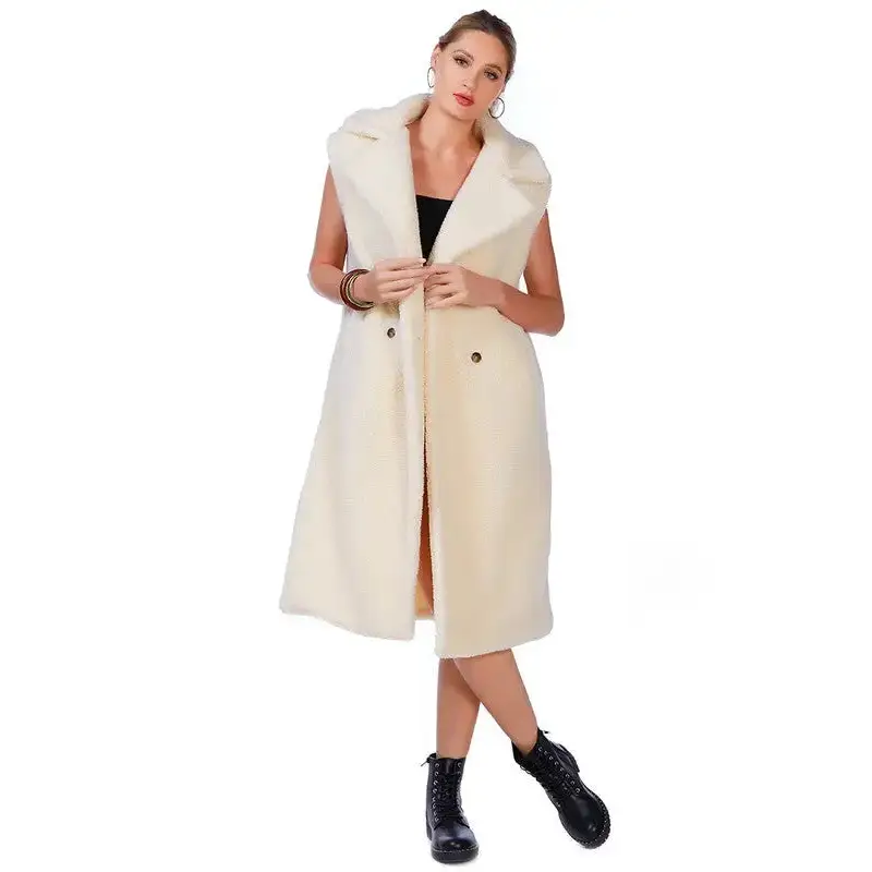 Sleeveless Double Breasted Teddy Coat.