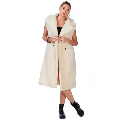 Sleeveless Double Breasted Teddy Coat.